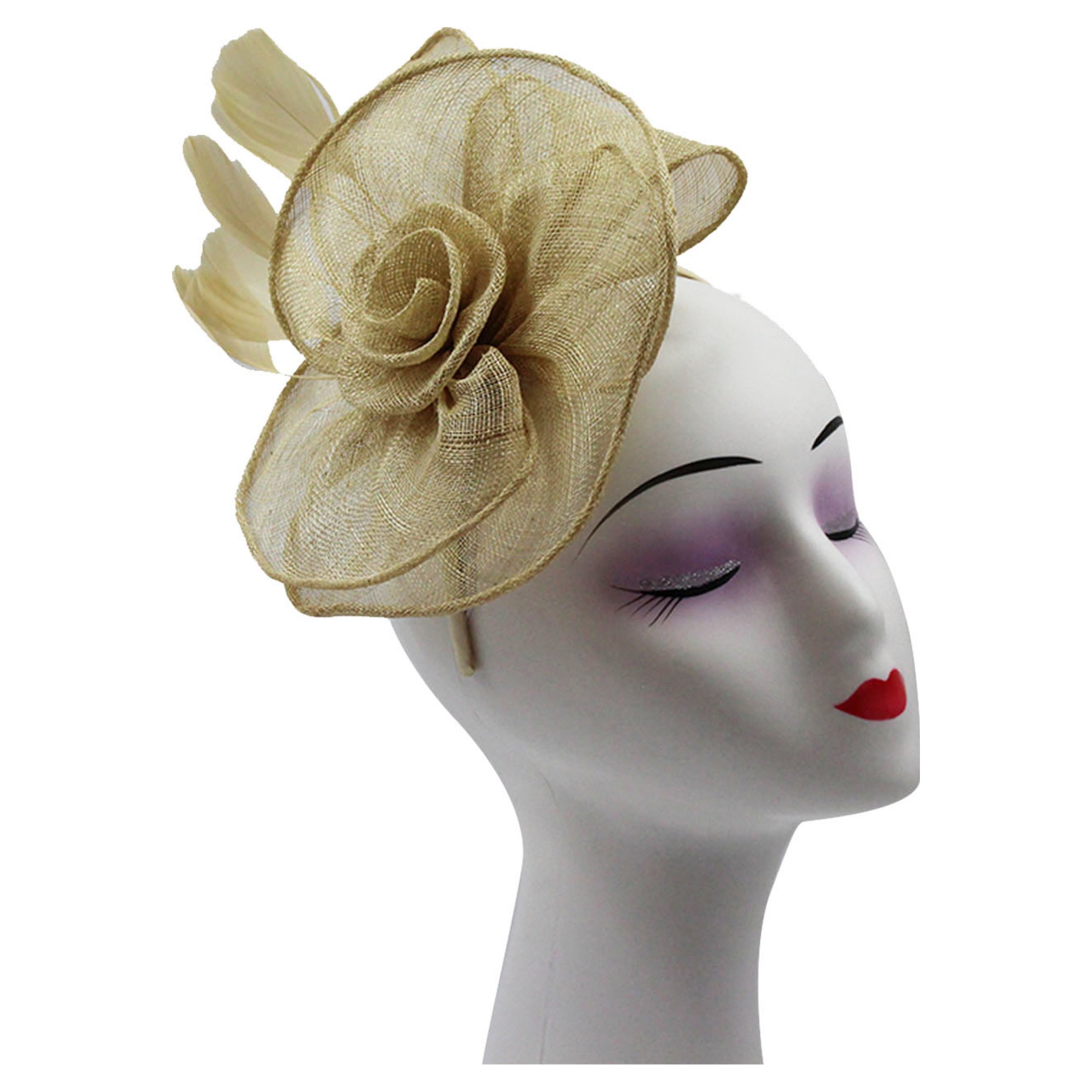 Coiled Flower Sinamay Fascinator with Feathers