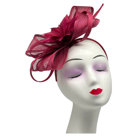 Curly Sinamay Fascinator with Feather Flower