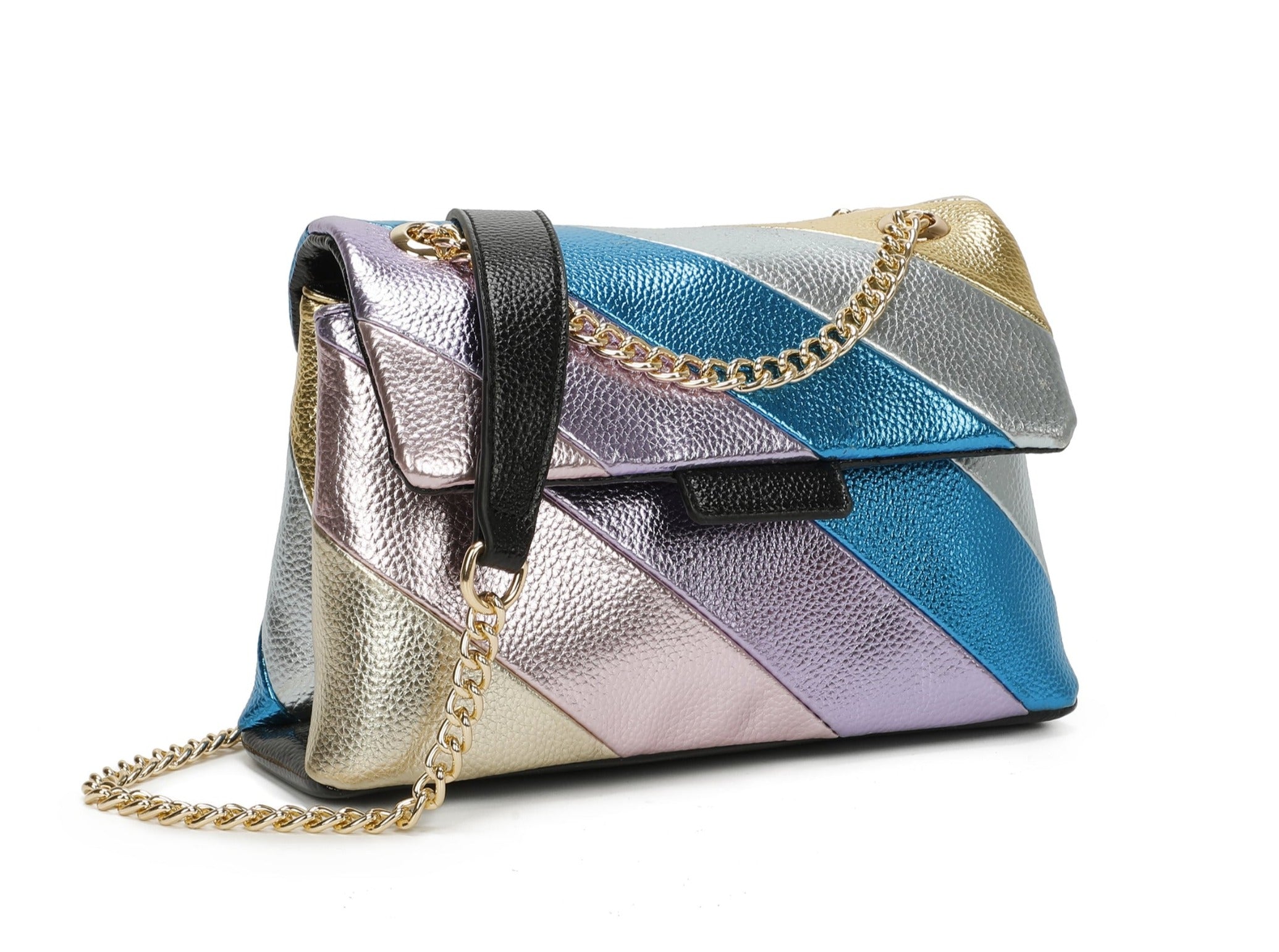 Metallic Rainbow Stripe Mini Satchel Bag