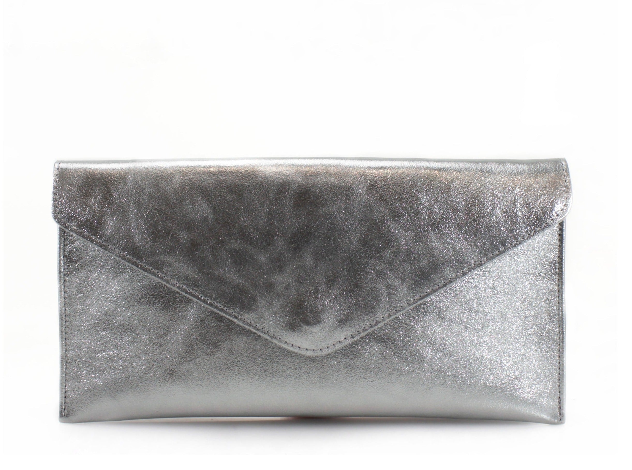 Leather Envelope Metallic Clutch Bag