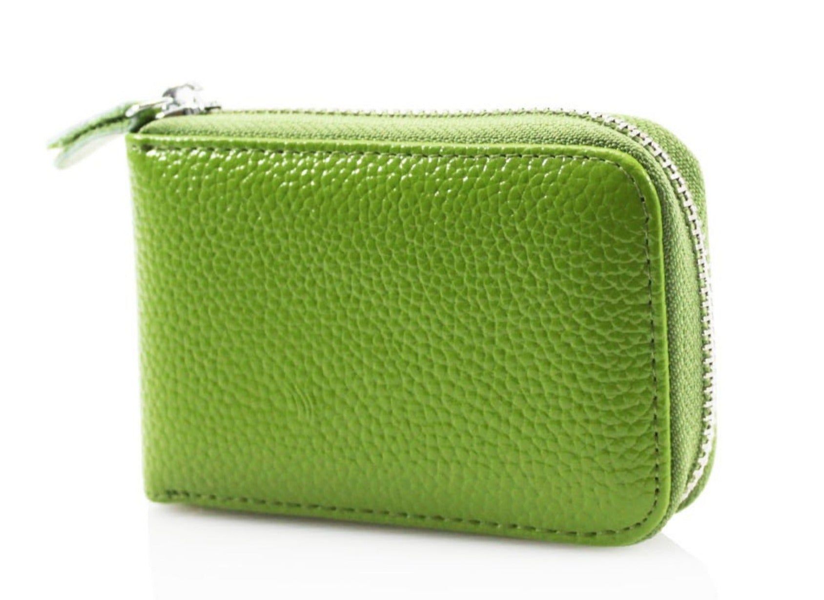 Single Zip Leather Card Holder Purse - green