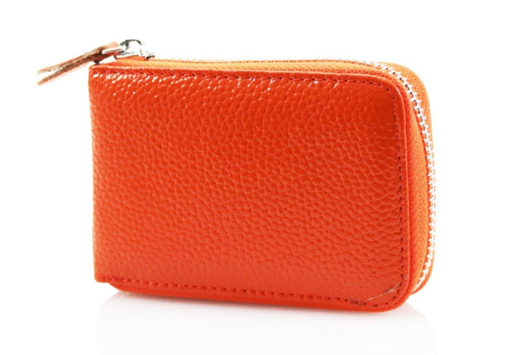 Single Zip Leather Card Holder Purse - orange