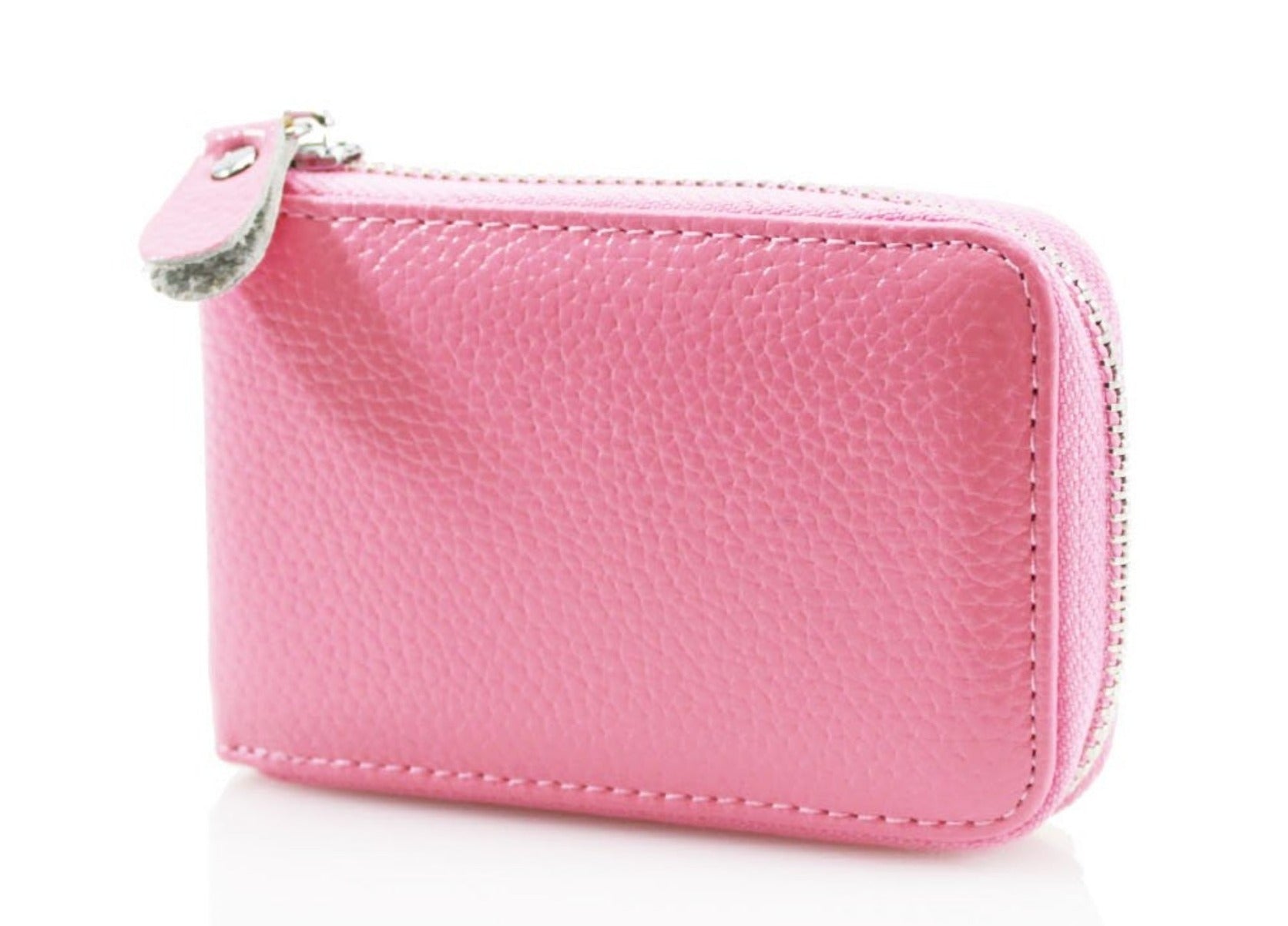 Single Zip Leather Card Holder Purse - pink