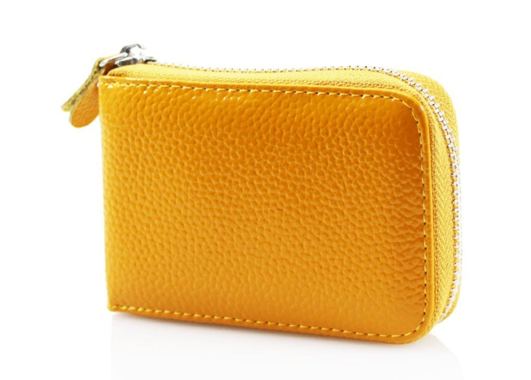 Single Zip Leather Card Holder Purse - yellow