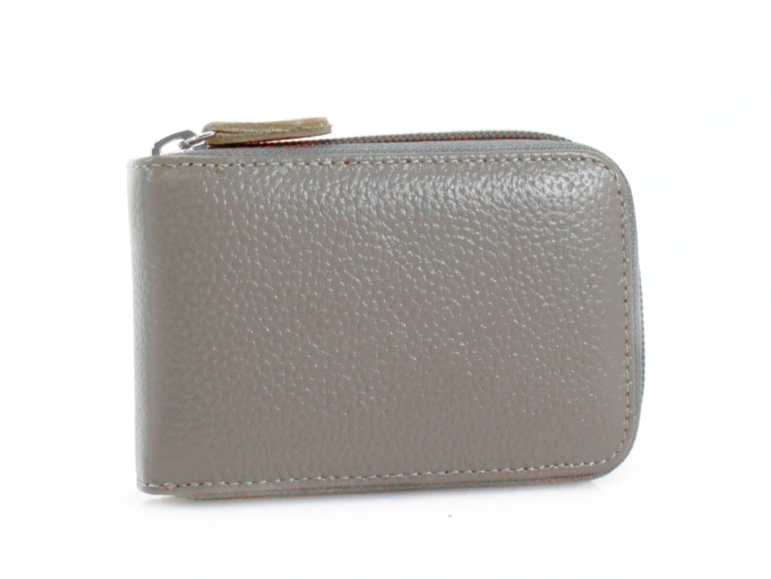 Single Zip Leather Card Holder Purse - grey