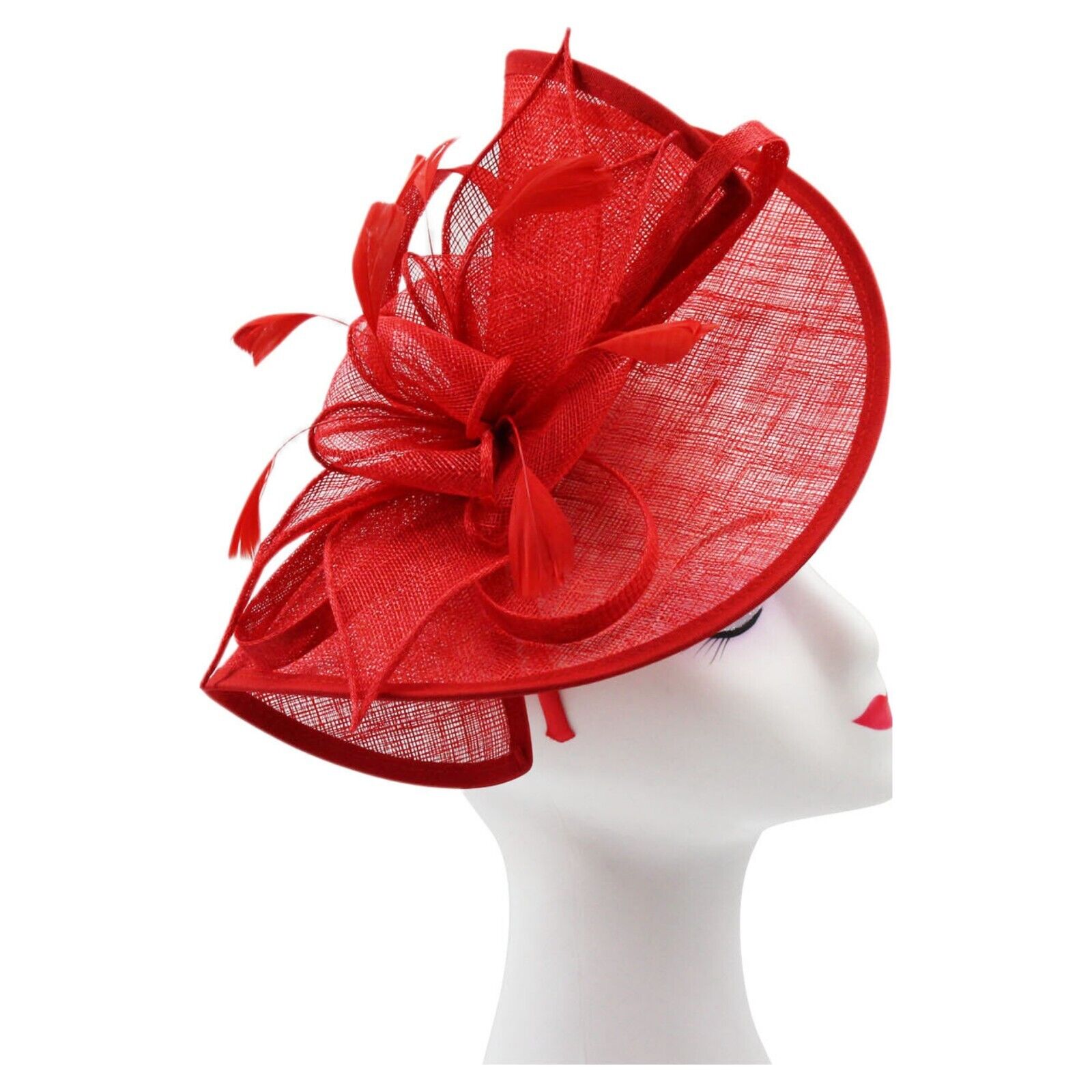 Asymmetric Sinamay Disc Fascinator with Feathers