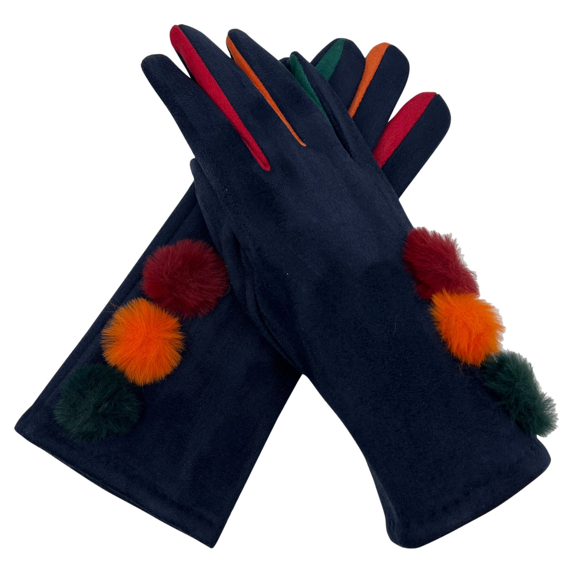 Ladies Soft Synthetic Leather Gloves Walking Driving Winter Warm Fur Lined navy