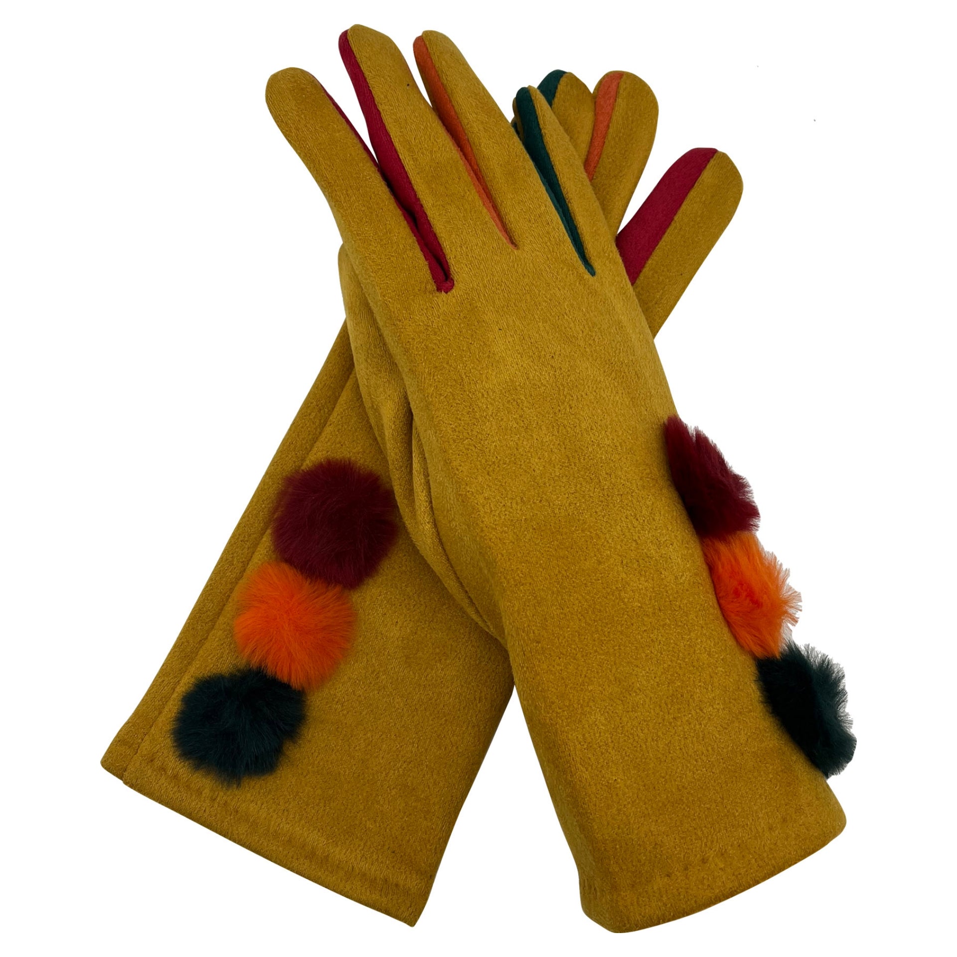 Ladies Soft Synthetic Leather Gloves Walking Driving Winter Warm Fur Lined yellow