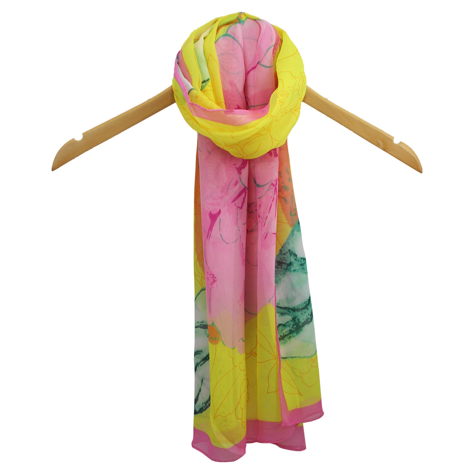 Printed Chiffon Scarf with Rose Flower Pattern