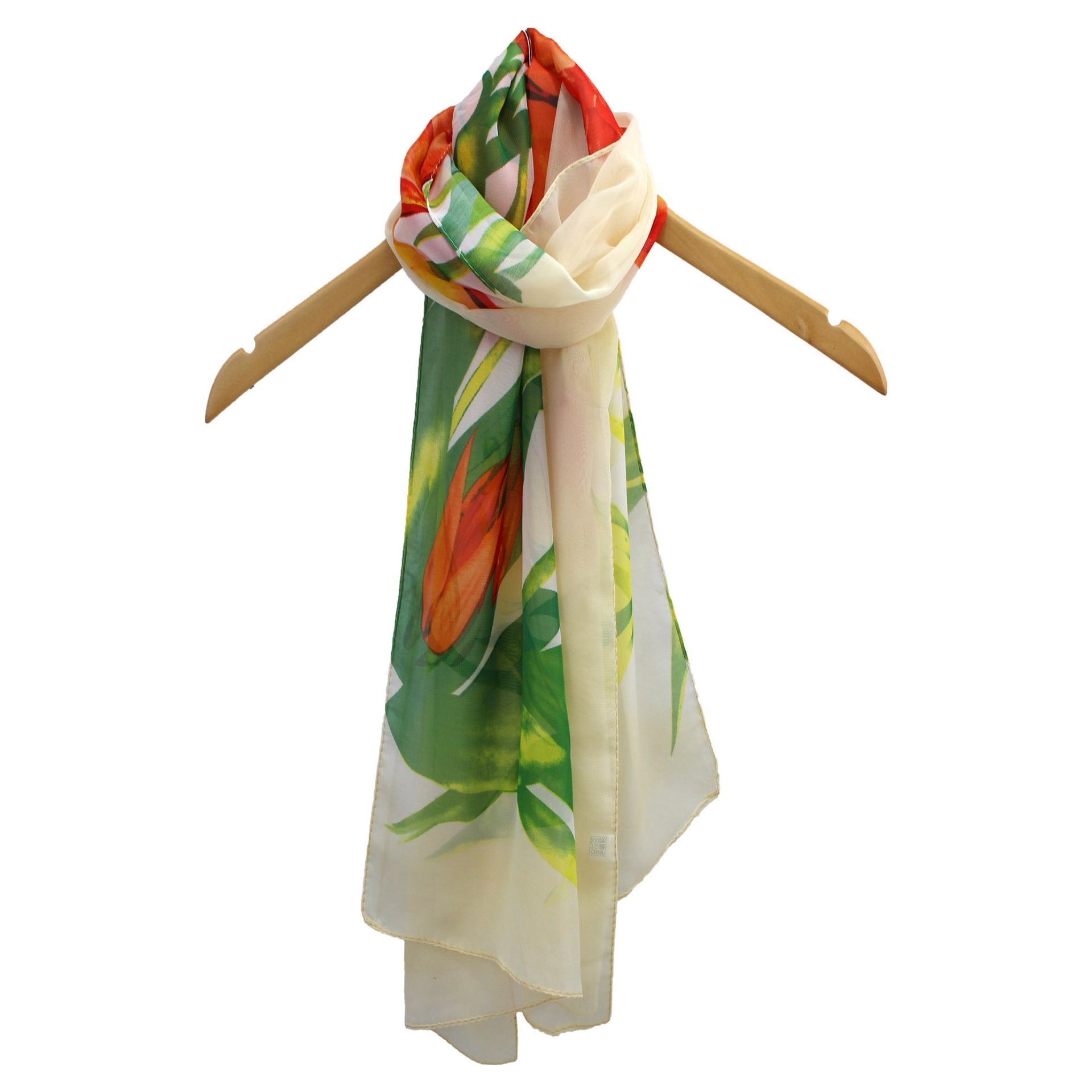 Printed Chiffon Scarf with Tulip Flower Pattern