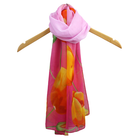 Printed Chiffon Scarf with Tulip Flower Pattern