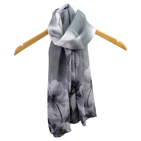 Smooth Printed Chiffon Scarf with Flower Pattern